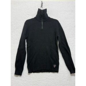 Scotch & Soda Mens Black Lambswool Blend Quarter Zip Ribbed Sweater XS 139787-17